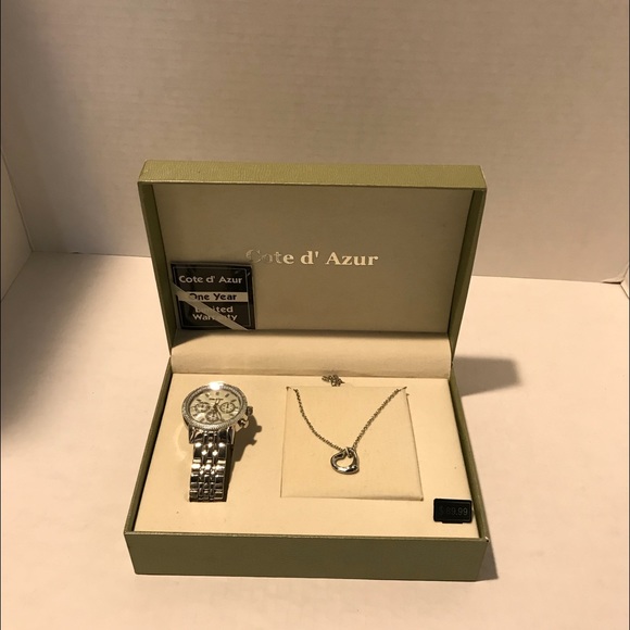COTE D’AZUR WATCH HEART NECKLACE SET. - Picture 1 of 8